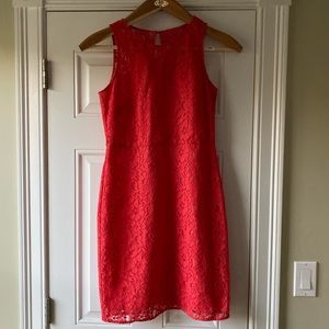 J. Crew Lace Sleeveless Coral Keyhole Back Dress